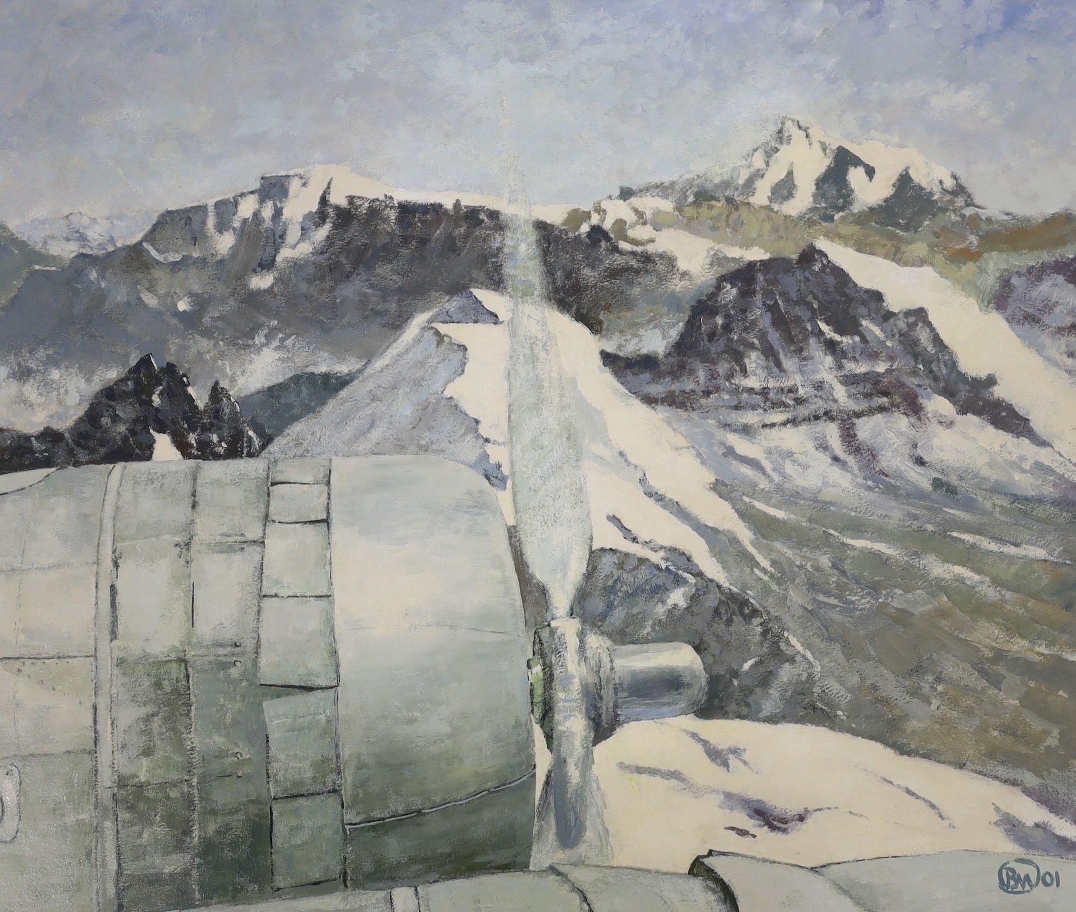 Basil Wynbergen (1928-2015), gouache, 'Over Andes in 1976', signed with label verso, 43 x 51cm